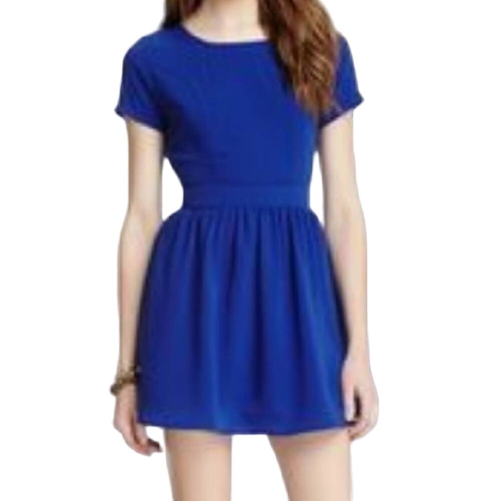 Royal Blue Fit and Flare Mini Dress Open Back Coquette Barbiecore Size Small